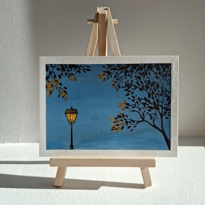 Malarstwo gwaszowe. 10 x 15 cm. "Cichy wieczór". Jedyny w swoim rodzaju.