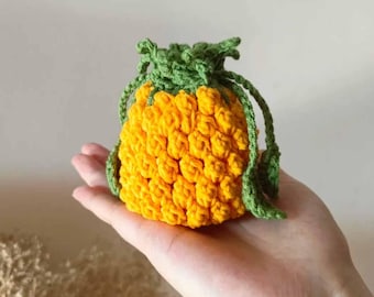 Pineapple Mini Drawstring Bag Crochet Pattern No Sew Fruit Earbuds Case Mini Makeup Bag Small Cute Pouch Bag For All Step By Step Photos