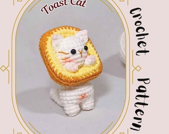 Toast Cat Crochet Pattern A Slice of Bread On Baby Kitten Donut Food with Loaf Tabby Cat Amigurumi Stuffed Standing Cat Play Food Toy Plush