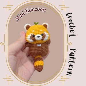 Little Raccoon Crochet Pattern Palm Sized Stuffed Raccoon Plush Amigurumi Curious Trash Panda Pattern Low Sew Baby Forest Woodland Animal