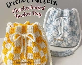 Schachbrett Beutel Tasche Häkeln Muster einfache stilvolle Eimer Tasche Kordelzug Handtasche Schultertasche Foto Tutorial einfach