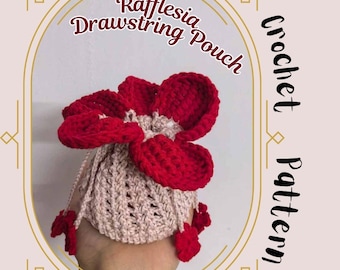 Rafflesia Drawstring Pouch Crochet Pattern 5 Petals Flower Pouch Bag Small Storage Bag Makeup Bag Pattern Floral Net Pouch