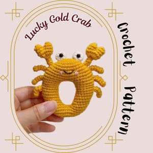 Lucky Gold Crab Häkelanleitung Spaß Donut Krabbe Amigurumi Süß Küsten Sommer Dekor Meereskreatur Meerestiere Krebs Hummer Garnelen