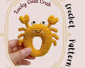 Lucky Gold Crab Crochet Pattern Fun Donut Crab Amigurumi Cute Coastal Summer Decor Sea Creature Marine Life Crayfish Lobster Shrimps