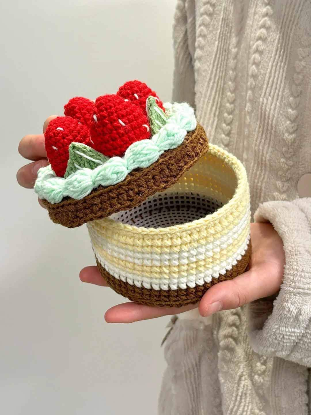 Strawberry Birthday Cake Gift Box Crochet Pattern Food Cake