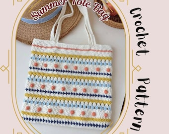 Summer Tote Bag Crochet Pattern Lines Pattern Market Bag Reusable Bag Crochet Simple Tote Beach Bag