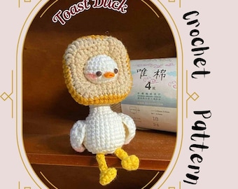 Toast Duck Crochet Pattern Swinging Little Duck Goose with Bread Donut on Head Amigurumi Cute Stuffed Animal Food Play Toy Swan Geese