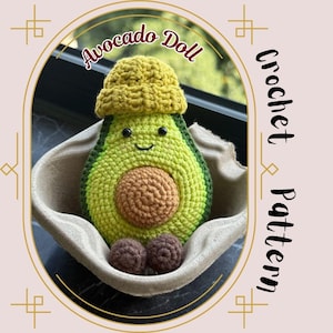 Avocado Doll Crochet Pattern Cute Stuffed Fruit with Beanie Hat and Legs Amigurumi Low Sew Play Food Toy Winter Hat Pattern Guacamole