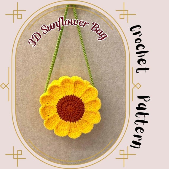 3D Sunflower Bag Crochet Pattern Flower Cute Simple Shoulder Sling Bag Daisy Floral Handbag Pattern Spring Summer Bag Gift For All