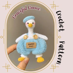 Graceful Goose Crochet Pattern Low Sew Geese with Overalls and Hat Amigurumi Stuffed Plush Toy Baby Duck Plushie Gift Duckling Water Bird