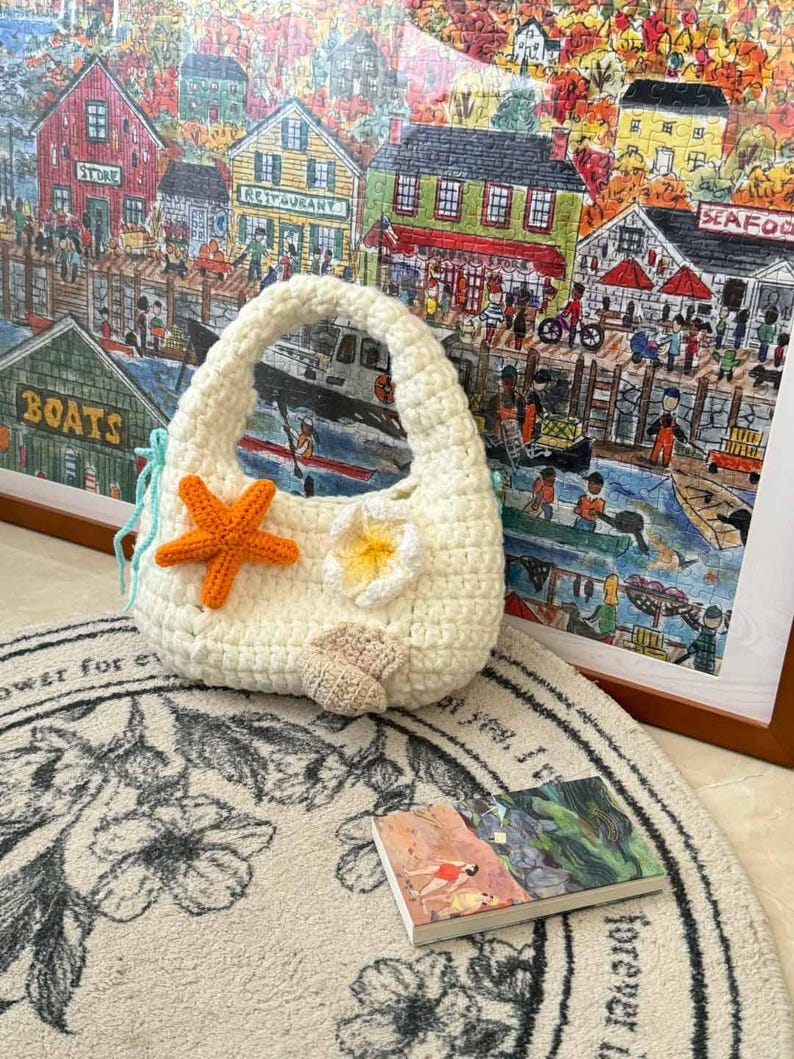 Seashell Bag Crochet Pattern Starfish Ocean Beach Handbag Pattern White ...