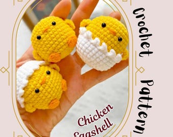 Poulet, coquille d'oeuf, crochet, 3 poussins, amigurumi, super faible couture, poussin éclos, coquille d'oeuf, animal mignon rapide facile adapté aux débutants