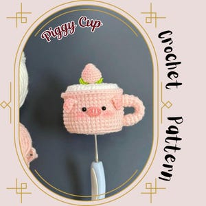 Gris Kopp Virkmönster Tekopp Gris Amigurumi Jordgubbsmugg Mugg Plyschleksak Liten Hantverksleksak Köksdekoration Djur Kopplåda Korg