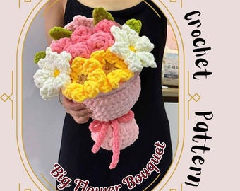 Groot gemengd boeket bloemen gehaakt patroon jumbo gigantische lelie zonnebloem roos boeket bloemen oversized valentijnscadeau bloem kussen bank decor