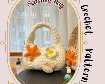 Seashell Bag Crochet Pattern Starfish Ocean Beach Handbag Pattern White Flower Summer Holiday Travel Bag Purse Photos Tutorial
