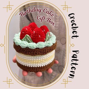 Strawberry Birthday Cake Gift Box Crochet Pattern Food Cake Dessert Small Round Circle Basket Storage Box Kitchen Birthday Party Decor