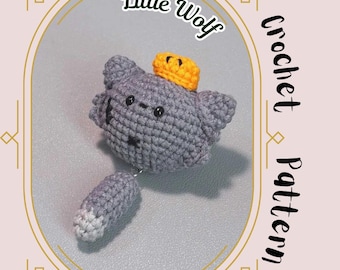 Little Wolf Crochet Pattern Cute Small Mini Low Sew Baby Wolf Amigurumi Animal Keychain Plush Toy Kawaii Grey Wolves with Scars Hat Cap Gift