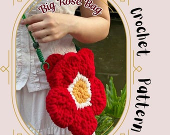 Big Flower Bag Crochet Pattern Simple 5 Petals Floral Shoulder Bag Sling Spring Summer Autumn Travel Bag for Girls Quick Handmade Gift