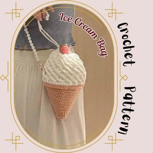 Eis Tasche Häkelmuster Süß Süß Dessert Eis Waffel Crossbody Sling Kordelzug Tasche Sommer Urlaub Essen Erdbeereis