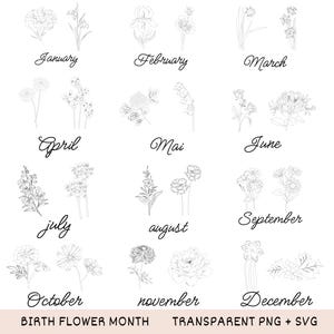 Birth Month Flower SVG Bundle: Hand-Drawn Floral Clipart (Digital Download, Commercial Use