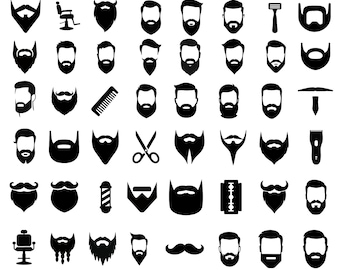 48 Barber SVG Bundle, Beard Mustache Clipart PNG, Cricut Cut Files, Hair Stylist Logo Vector, Fathers Day Gift, Salon Decor