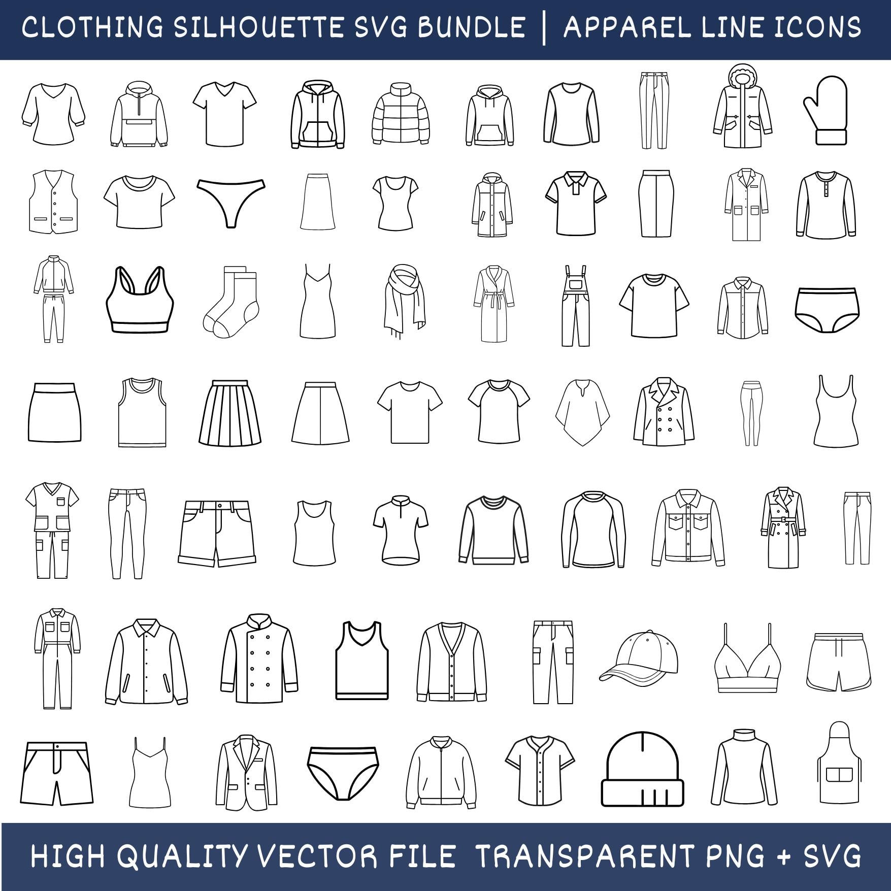 50 Clothing SVG Bundle, Apparel Line Icons, Fashion Boutique Logo PNG ...