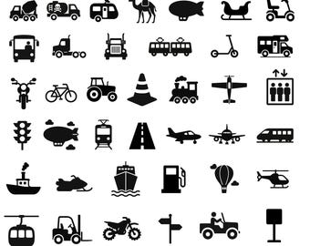 39 Vehicle SVG Bundle, Transport Clipart PNG, Cricut Silhouette Cut Files, Travel Icons Set, Boy Nursery Decor, Laser Engrave