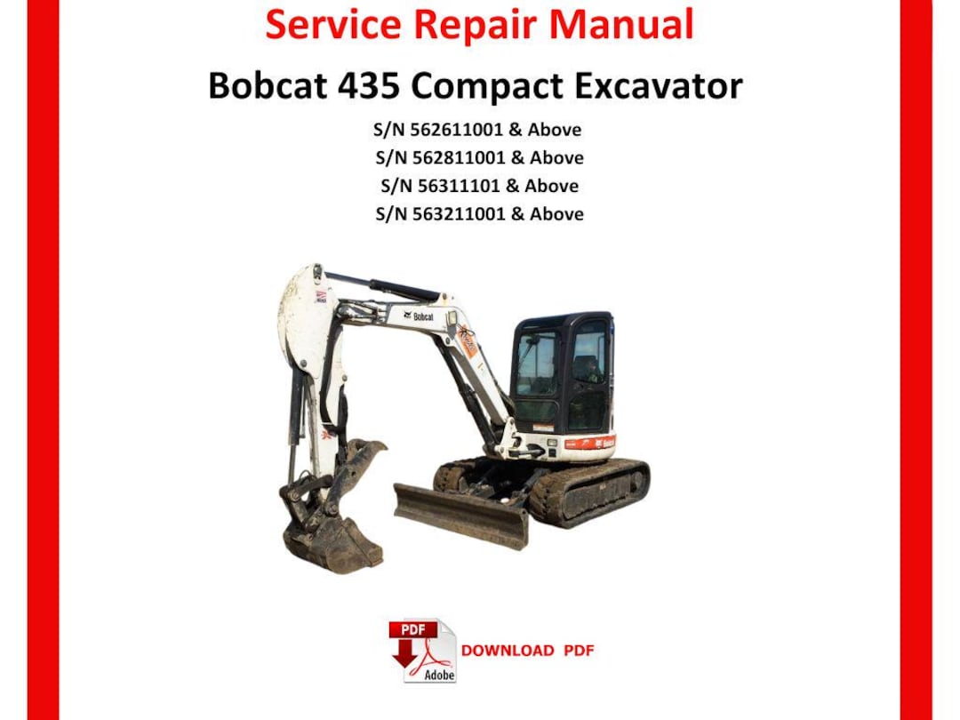 Bobcat 435 Compact Excavator Service Repair Manual PDF Pages 1426 6902331 Workshop Digital Guide ...