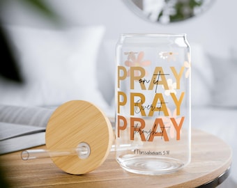 Floral Prayer Glass Tumbler: 16oz Inspirational Drinkware