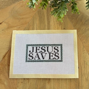 Jesus Saves Needlepoint Canvas Handpainted Christian