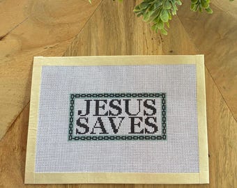Jesus Saves Nadelspitze Leinwand Handbemalt Christian