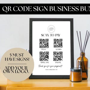 Wydrukowany kod QR dla małych firm Znak płatności Skanuj, aby zapłacić kodem QR Znak Venmo Znak Paypal Edytowalny szablon Canva