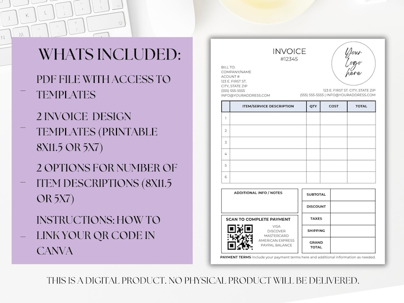 QR Code Invoice Template Scan to Pay Zelle Venmo Payment Editable Canva ...