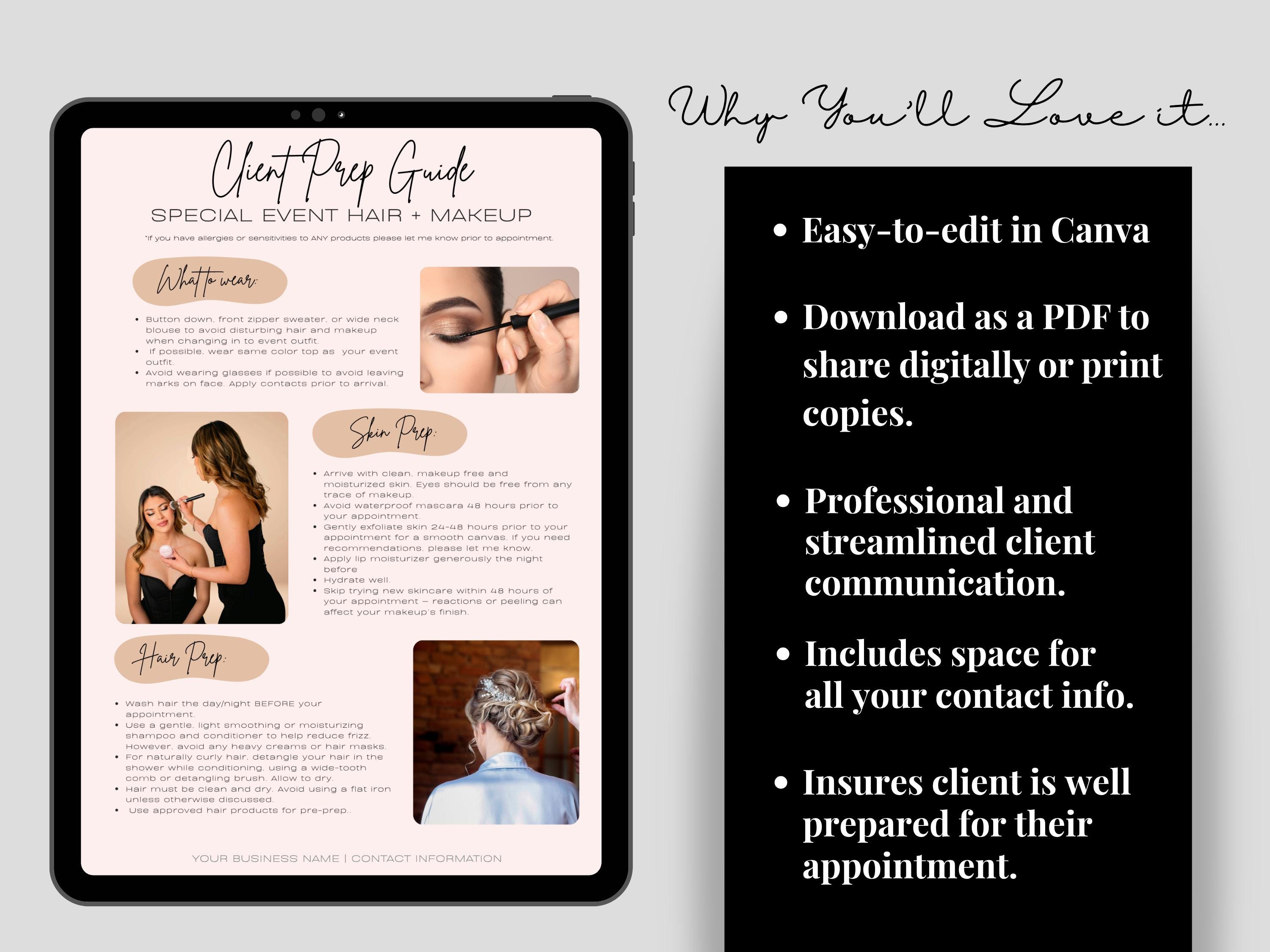 Makeup Client Prep Guide Editable Canva Template, Client Welcome Packet ...