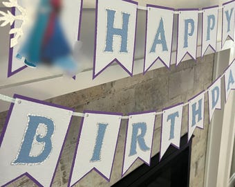 Banner de cumpleaños personalizado de princesa de invierno / Tema de copo de nieve