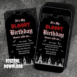 Gothic Halloween Birthday Invitation, Dark Cemetery Digital Invite, Spooky Spider phone invite, Digital Download, Editable Canva Template