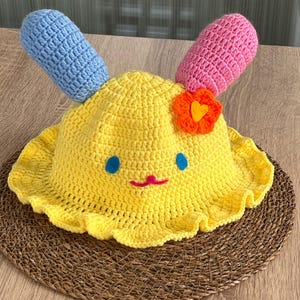Usahana Flower Crochet Bunny Ear Beanie Hat With Ear Flaps