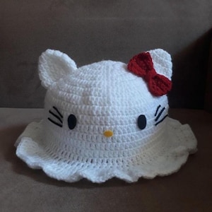 Crochet Kitty Bucket Hat: Handmade Kawaii Sun Hat