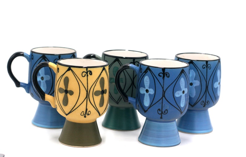 vintage ceramic footed mugs Seville made in Japan set of five image 2
