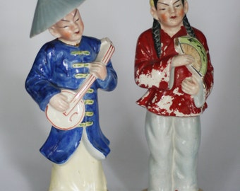 vintage ceramic asian figurines made in occupied japan set of two