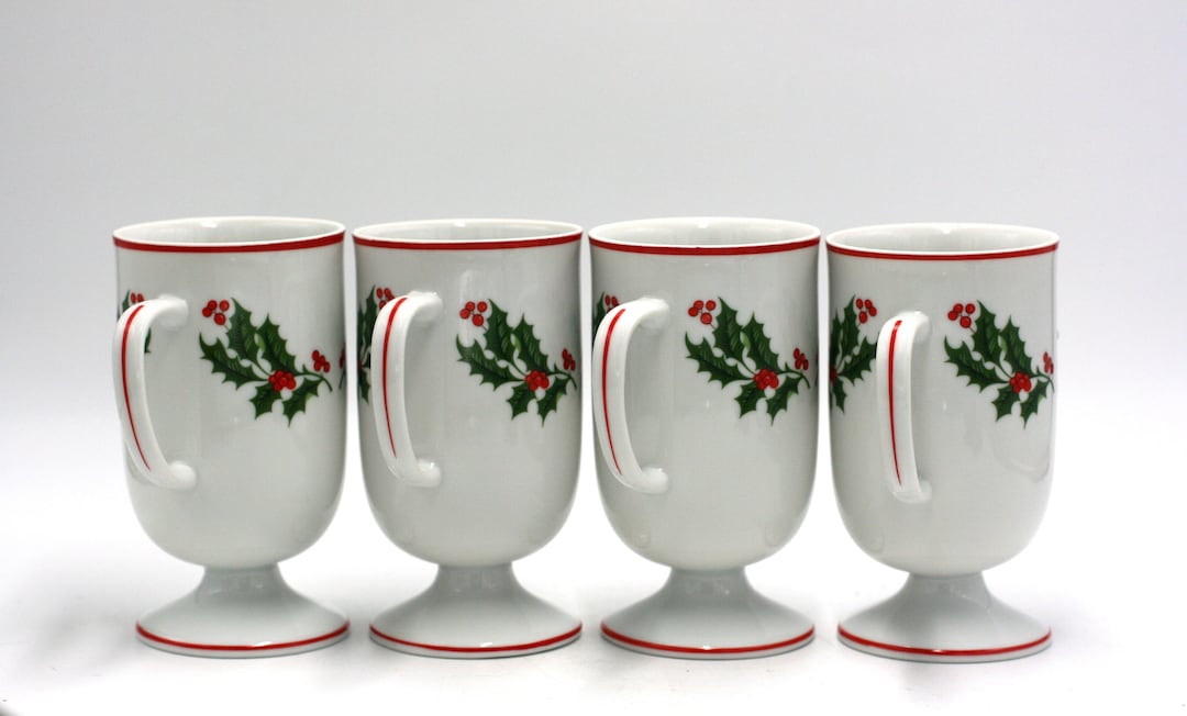 Vintage Christmas Holly and Berry Coffee Mugs Etsy
