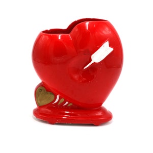 vintage Relpo red ceramic heart vase made in Japan Bild 1