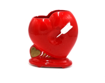 vintage Relpo red ceramic heart vase made in Japan