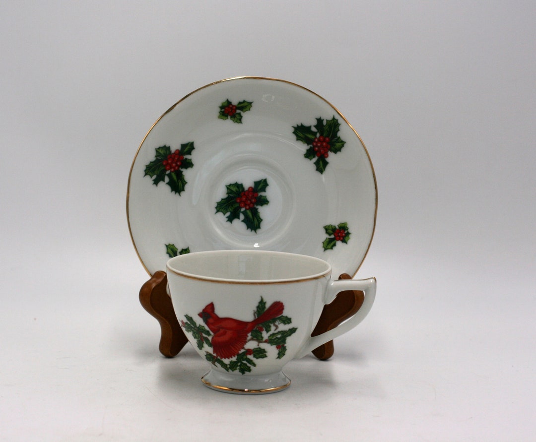 Vintage Lefton Cardinal and Holly Tea Cup - Etsy
