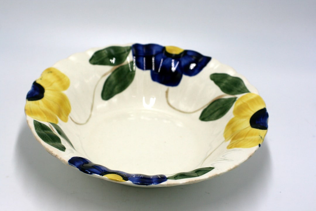 Vintage Blue Ridge Serving Bowl Yellow Blue Floral Etsy