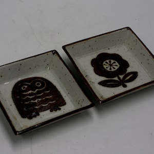 vintage owl and flower small plates or trinket dish