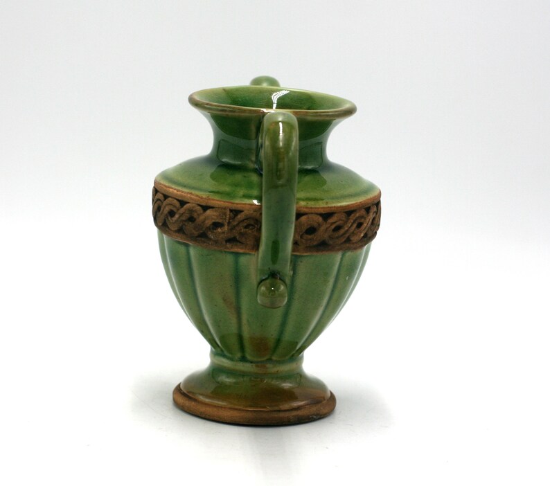 vintage green ceramic urn vase image 2