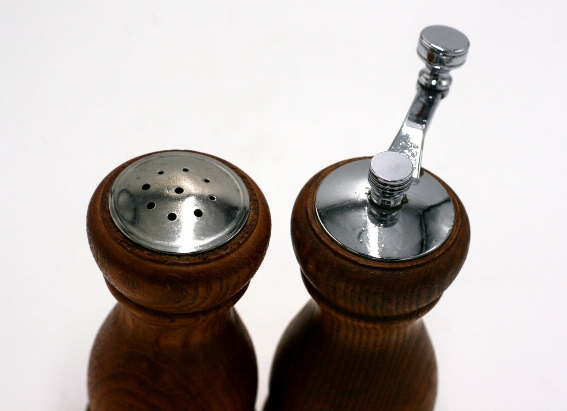 Vintage Olde Thompson Wood Salt Shaker and Pepper Grinder Etsy