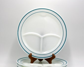 vintage Anchor Hocking Divided Plates with Teal Stripe