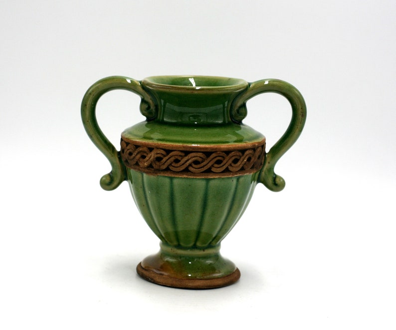 vintage green ceramic urn vase image 6